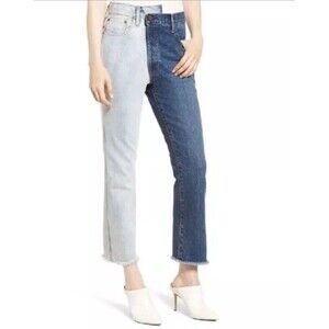AO.LA Alice + Olivia Amazing Asymmetric Two Toned High Waist Boyfriend‎ Jeans 26